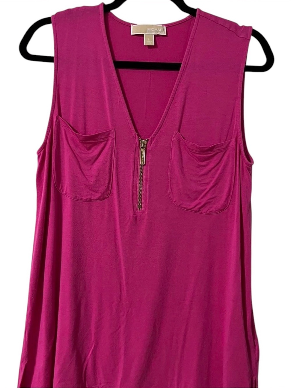 Michael Kors Women’s Hot Pink Tank Gold Exposed Zipper Size Large Work Casual